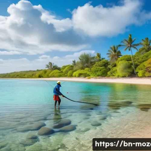 Home 7 모잠비크에서 유명한 바다 낚시 스팟 - A vibrant coastal fishing scene near Mozambique’s shoreline during early morning, showcasing a diver...